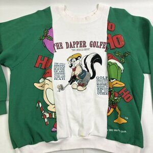 Vintage Warner Bros Split Dapper Golfer Sweatshirt Pepe Le Pew & Tiny Toons Sz L